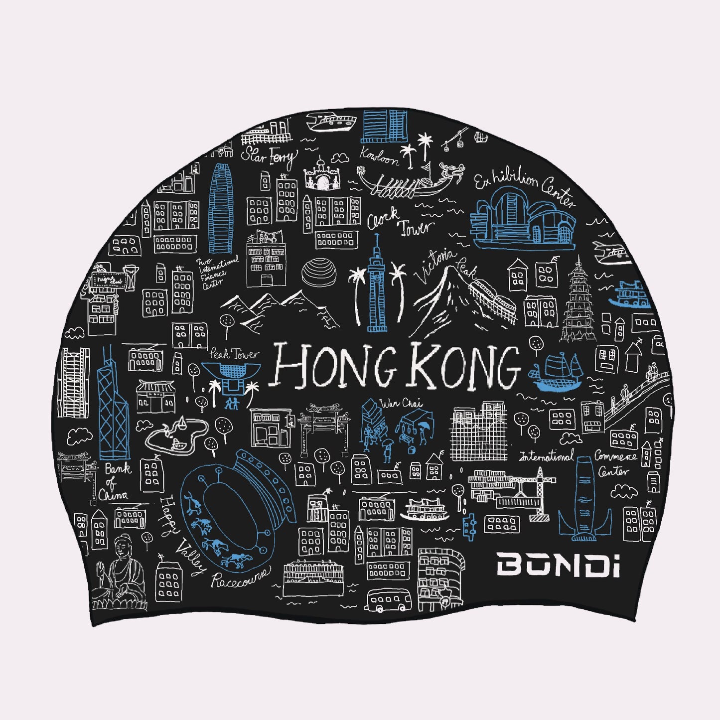 Bondi Swim HK Doodle Unisex Silicon Swim cap - Black