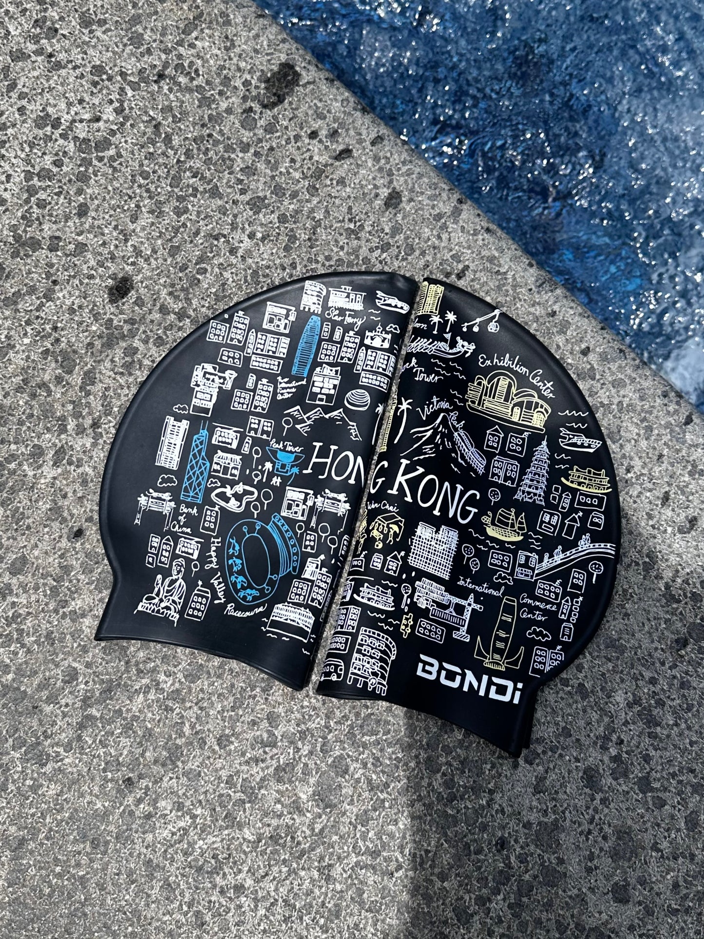 Bondi Swim HK Doodle Unisex Silicon Swim cap - Black