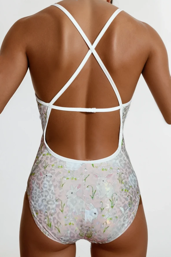 Bondi Swim X Aemia Swim - Floral Bunny Bliss Open Back Training Swimsuit